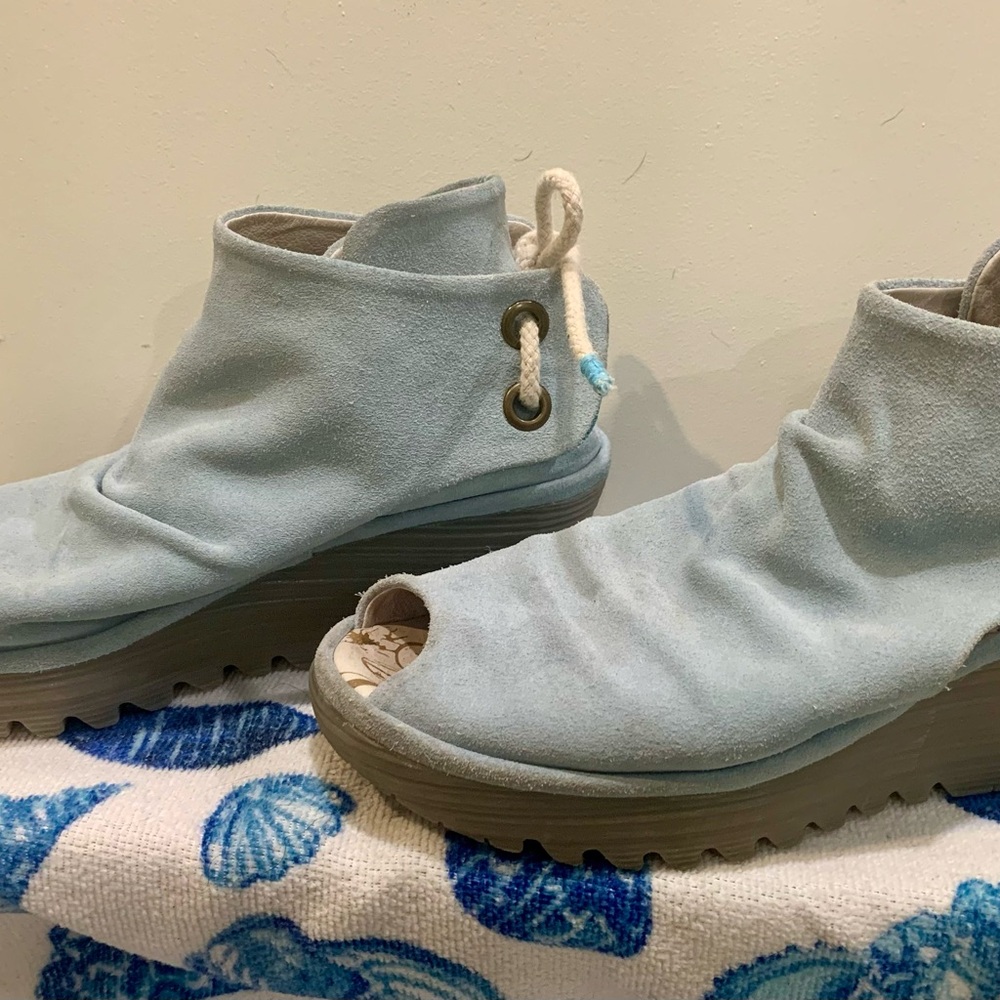 Fly London Women's Light Blue Suede Wedge Sandals - Picture 3 of 9